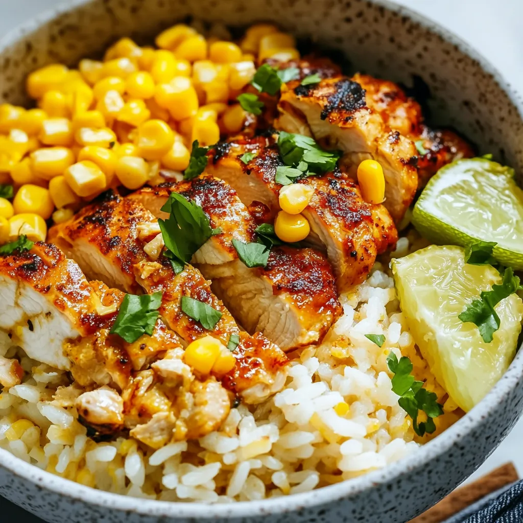 loaded street corn chicken rice bowl