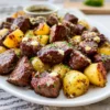 Air Fryer Garlic Butter Steak Bites and Potatoes