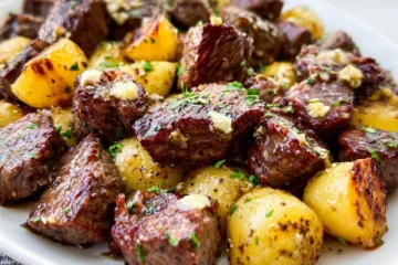Air Fryer Garlic Butter Steak Bites and Potatoes