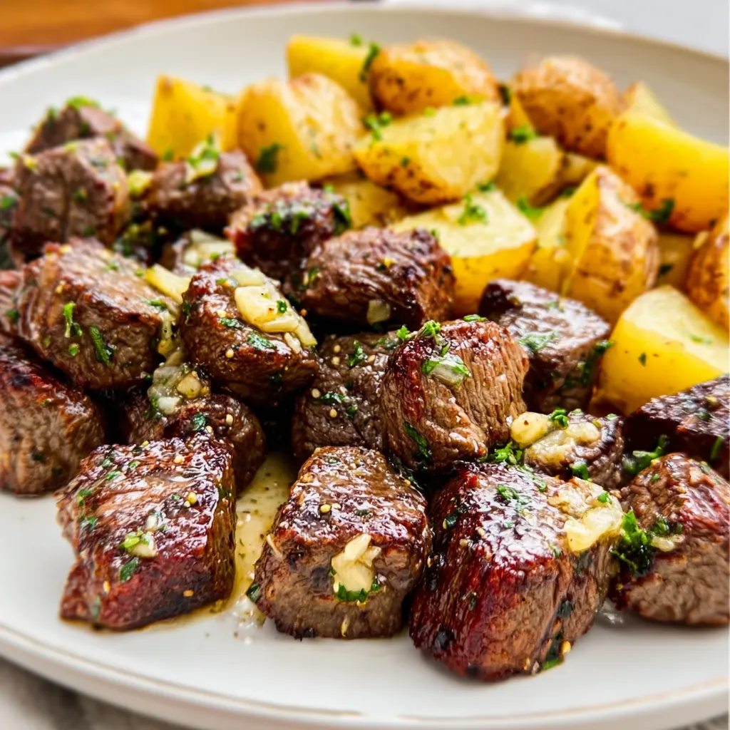 Best Air Fryer Garlic Butter Steak Bites and Potatoes