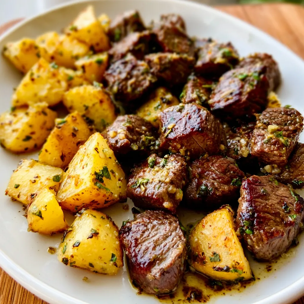 Easy Air Fryer Garlic Butter Steak Bites and Potatoes Recipe