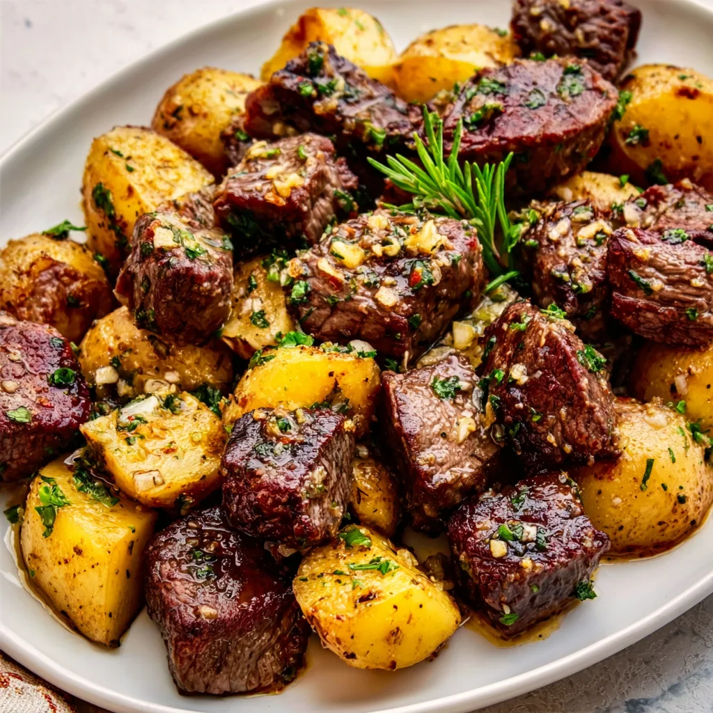Perfect Air Fryer Garlic Butter Steak Bites and Potatoes