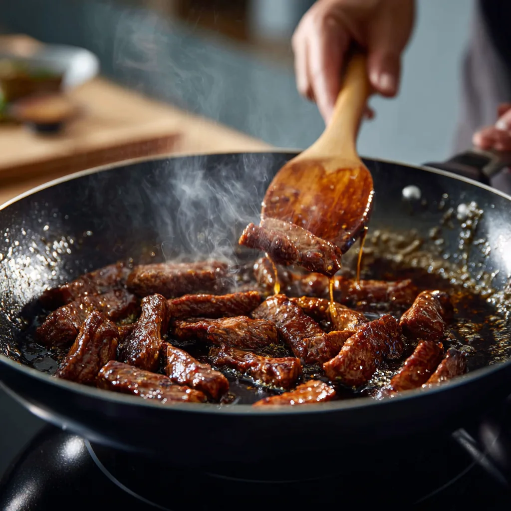 Step by step cooking scene of Easy Beef Teriyaki