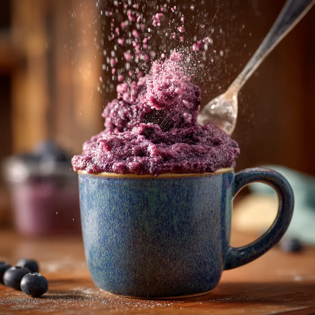 Adding Fresh Blueberries to Mug Cake Batter