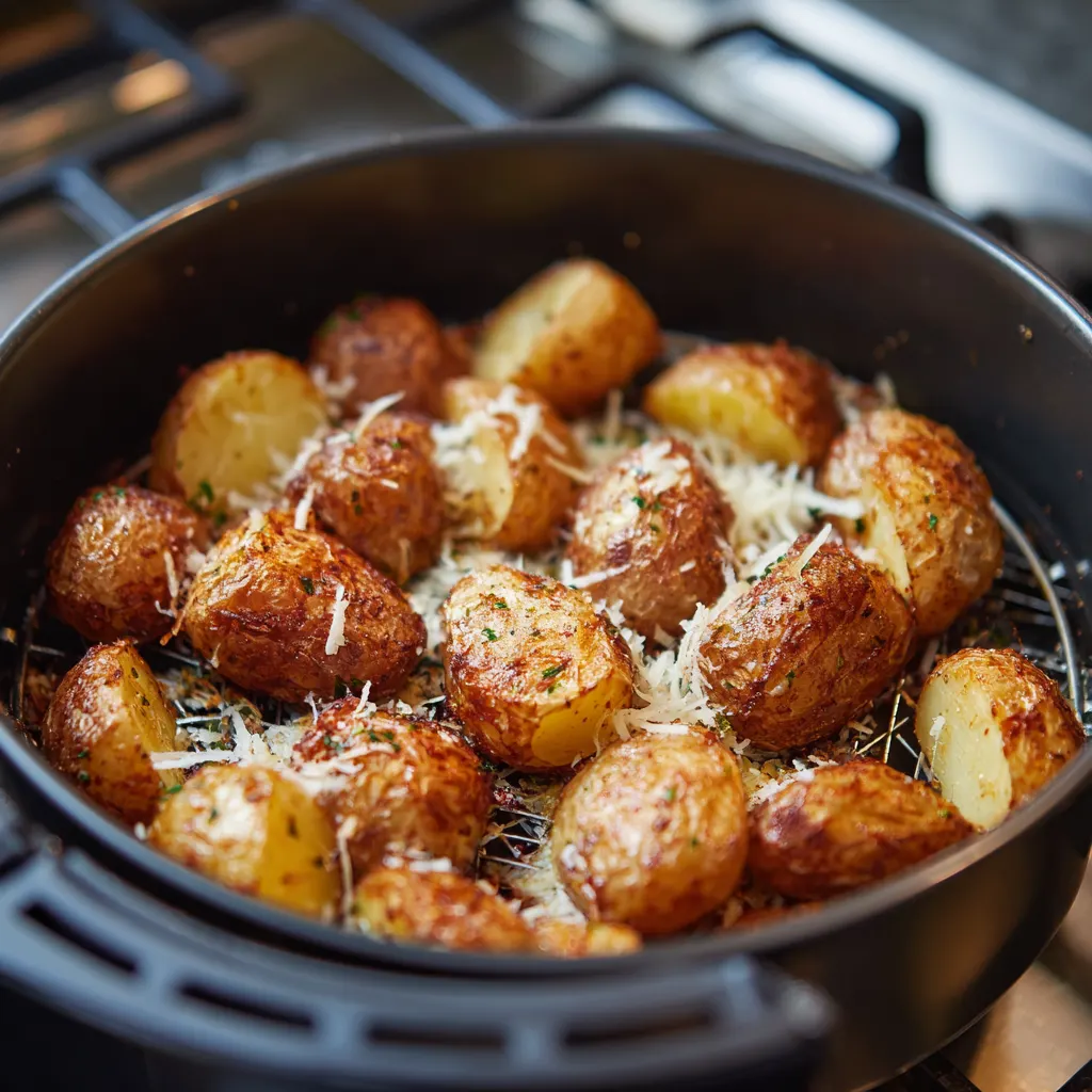 Air Fryer Garlic Parmesan Potatoes with Dinner
