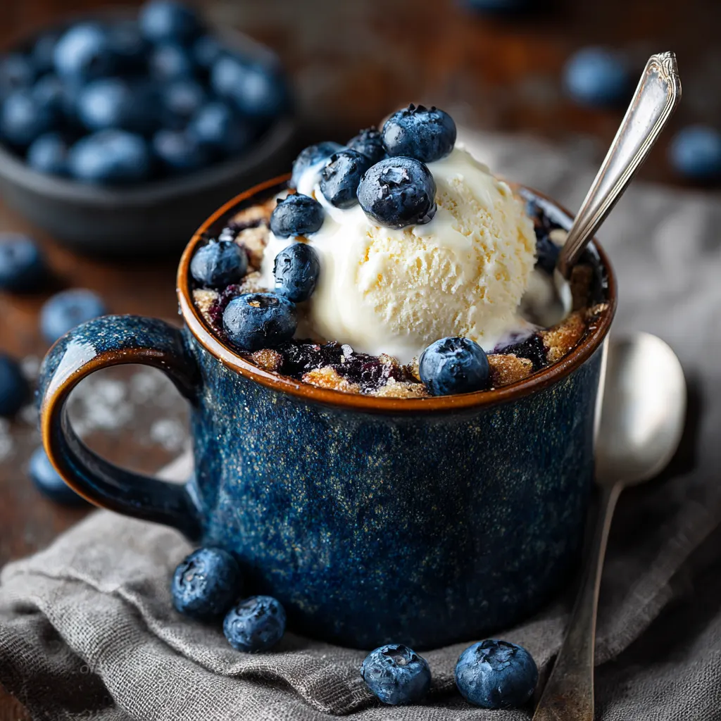 Blueberry Mug Cake with Ice Cream Topping