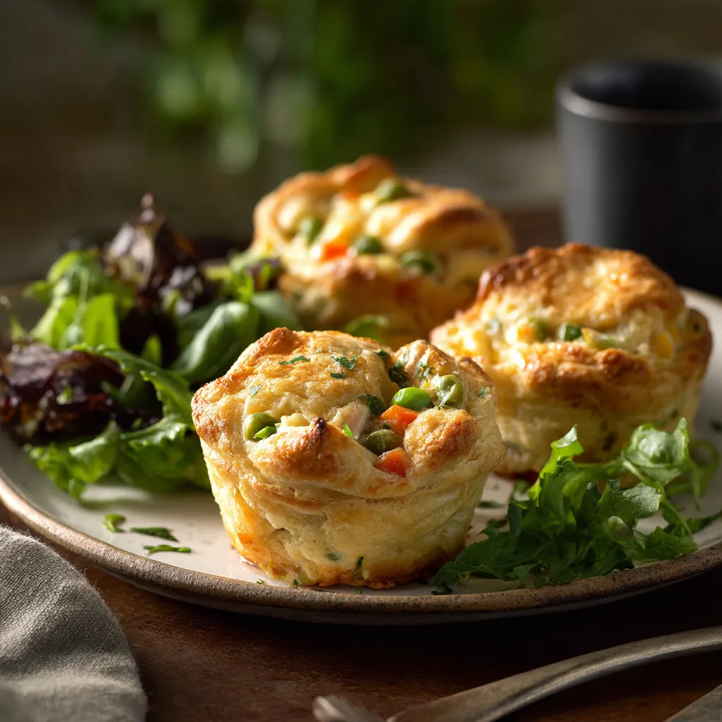 Chicken Pot Pie Biscuit Cups Served With Salad