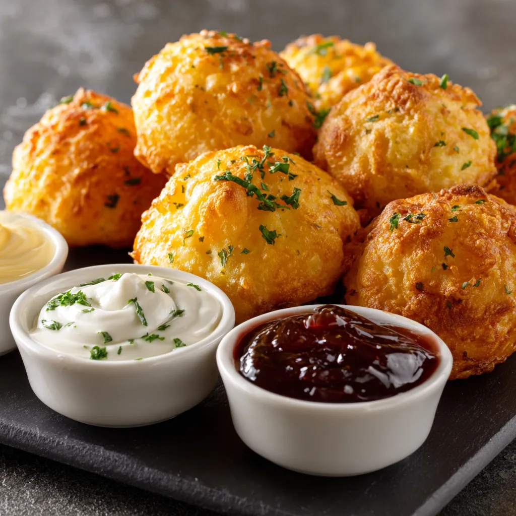 Crispy Mashed Potato Cheese Puffs with Dipping Sauce
