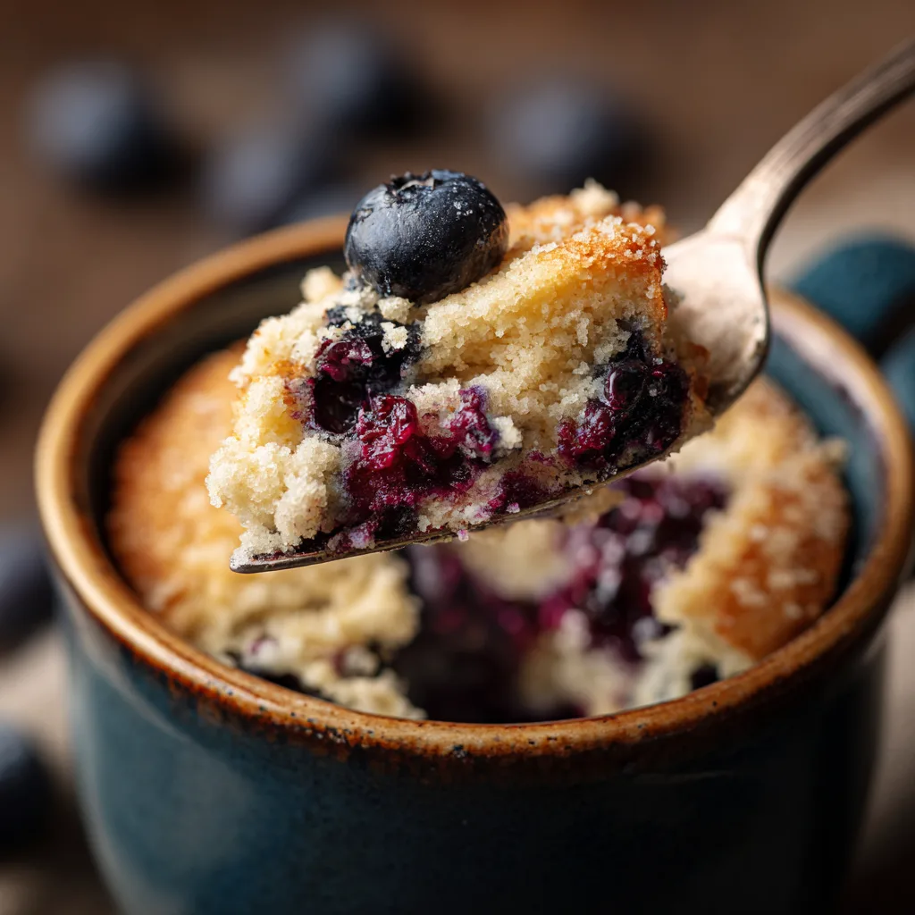 Freshly Cooked Blueberry Mug Cake in Mug